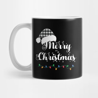 Merry Christmas Lights Santa Hat With White Plaid Xmas Holiday Mug